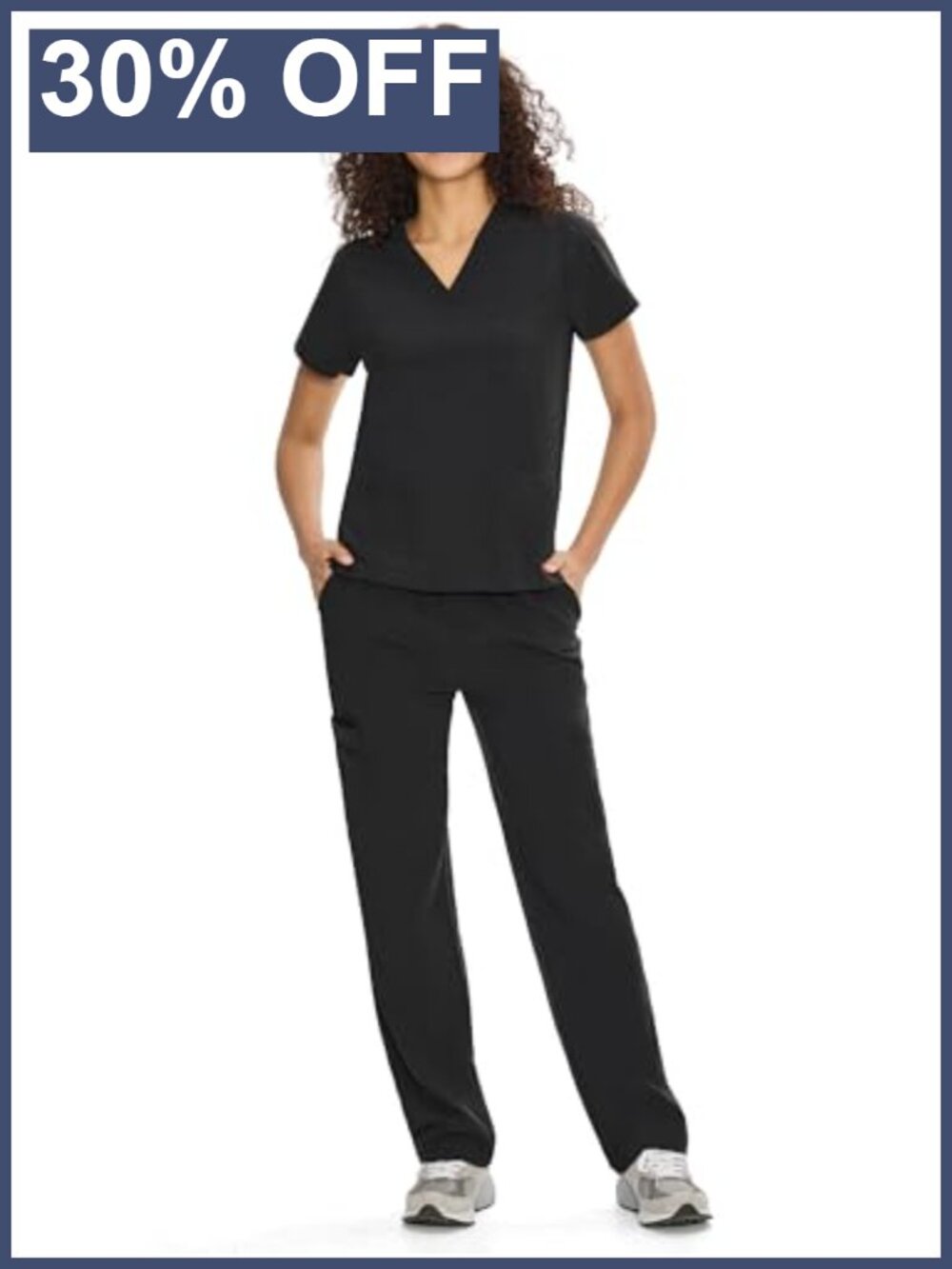 Scrubs for Women Set V-Neck Top & Straight Leg Pants 9 Pockets 4-Way Stretch